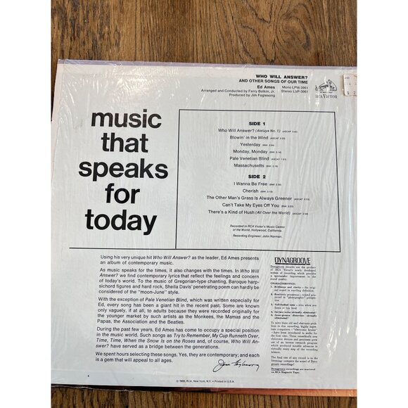 Ed Ames "Who Will Answer?" Vinyl Record Album RCA Victor LSP-3961 Stereo - Picture 2 of 4